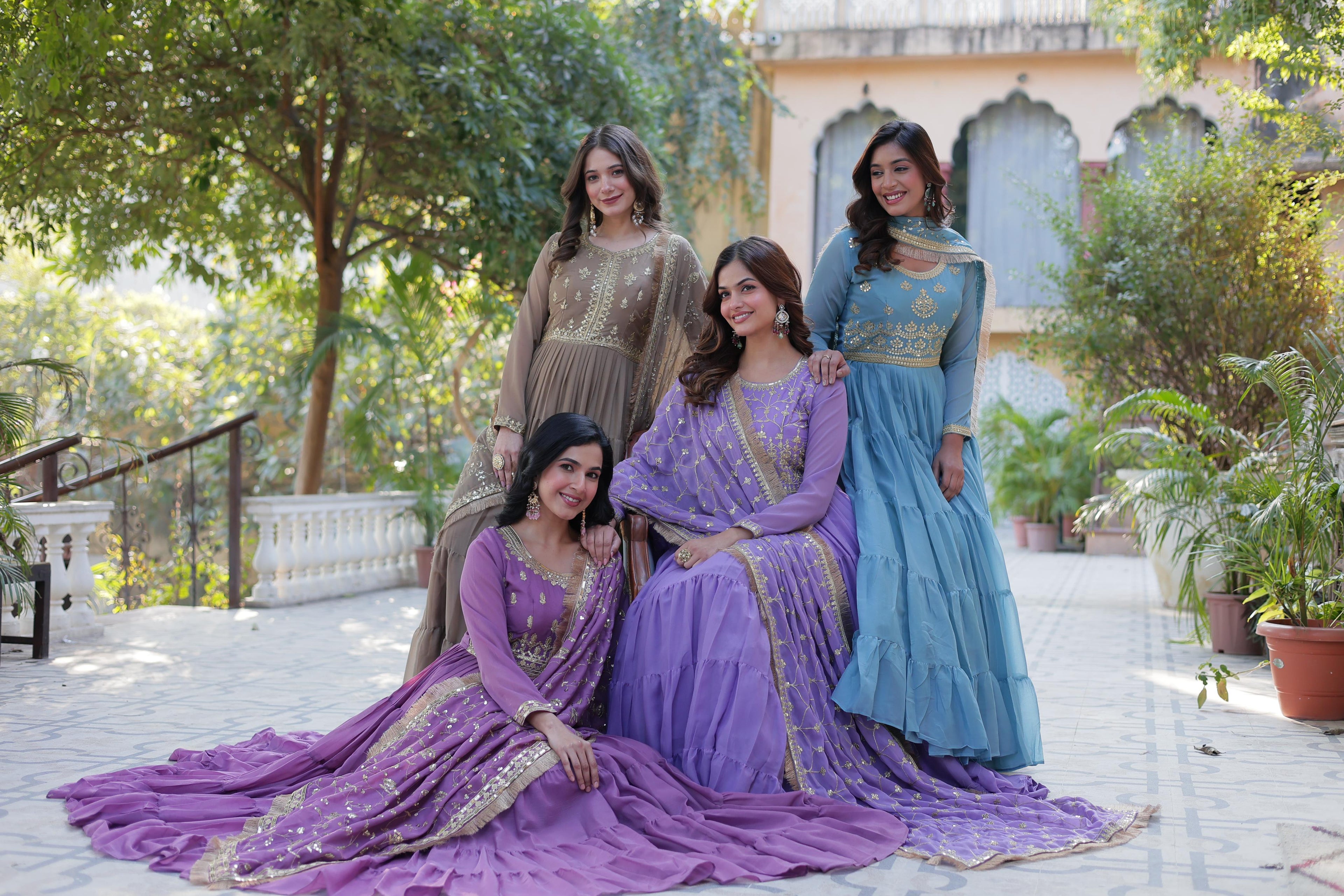 Spellbinding Georgette Ruffle Sequins Embroidered Gown With Dupatta - Ethnicwish