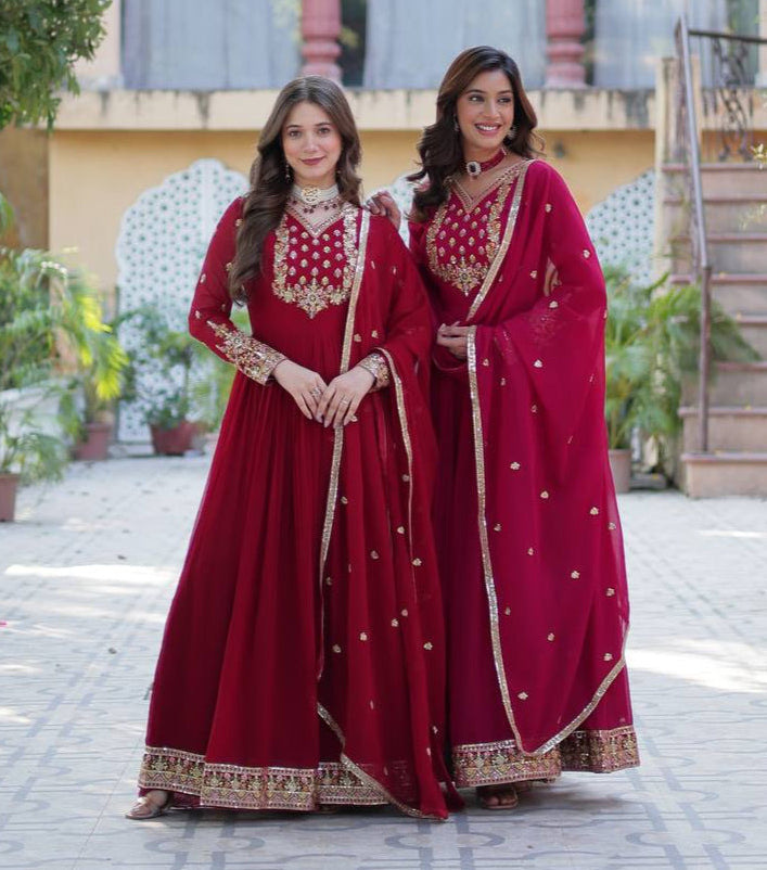 Ravishing Faux Georgette Rich Sequins Embroidered Gown With Dupatta - Ethnicwish