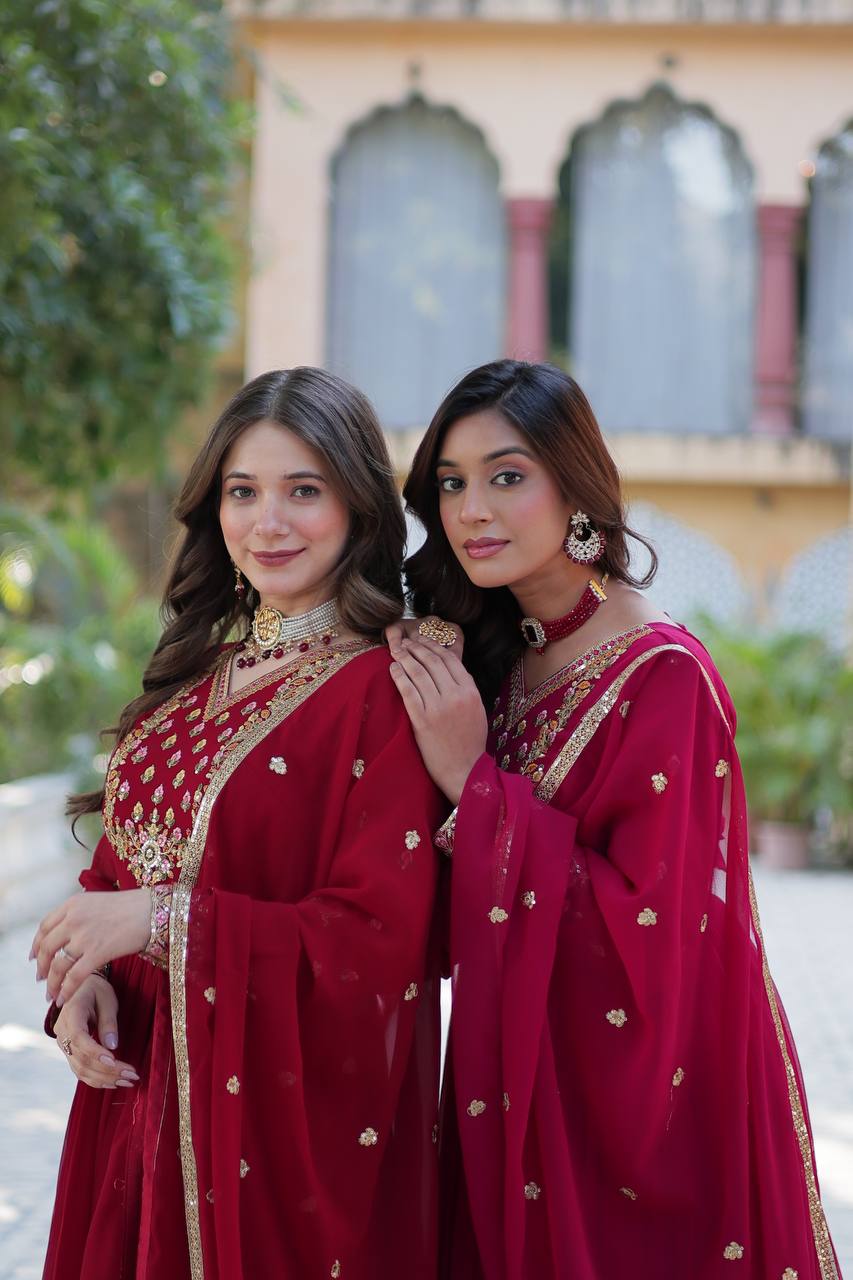 Ravishing Faux Georgette Rich Sequins Embroidered Gown With Dupatta - Ethnicwish