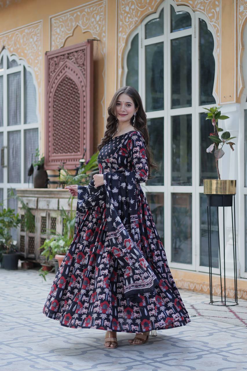 Elegant Pure Cotton Suit Set with Fancy Round Neck With Matching Dupatta - ETHNICDEAL