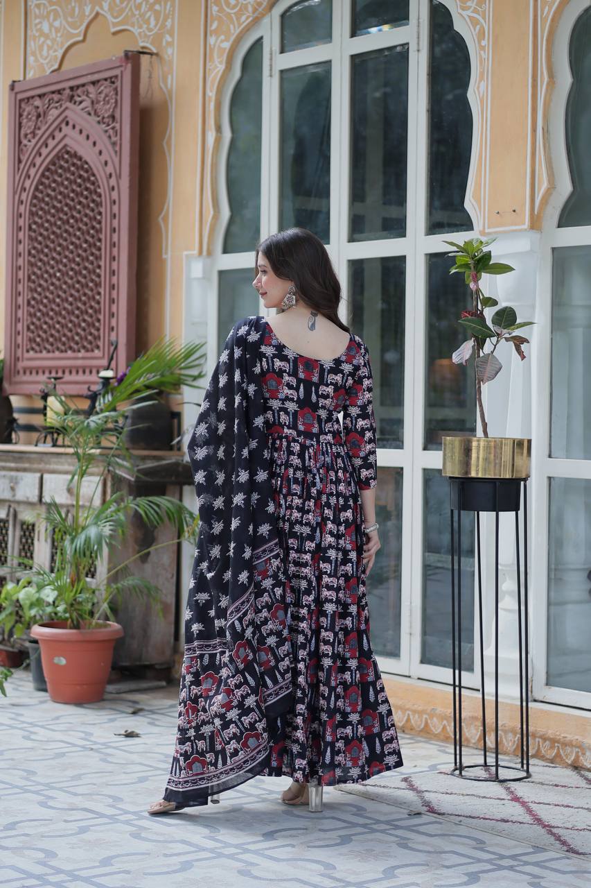 Elegant Pure Cotton Suit Set with Fancy Round Neck With Matching Dupatta - ETHNICDEAL