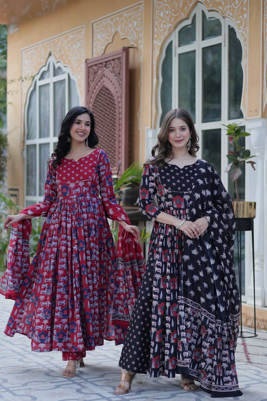 Elegant Pure Cotton Suit Set with Fancy Round Neck With Matching Dupatta - ETHNICDEAL