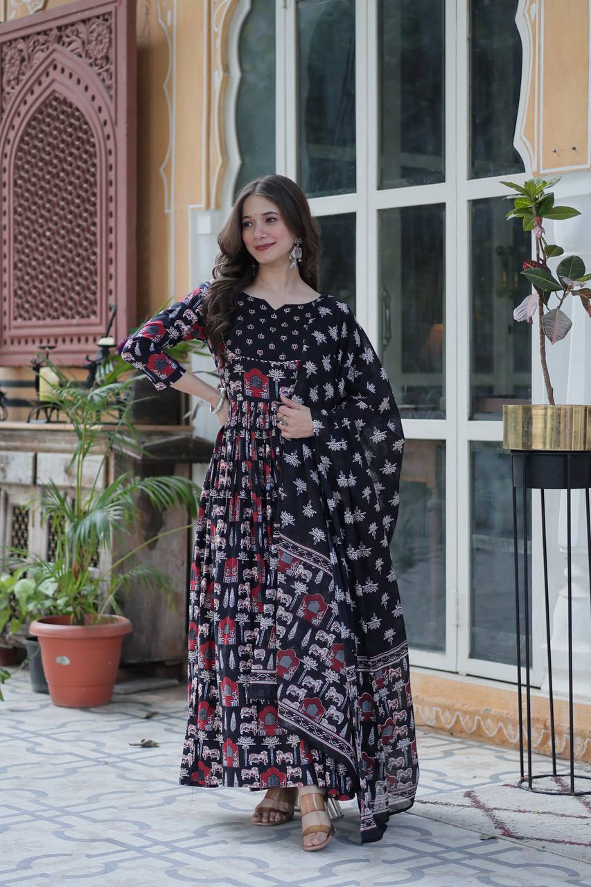 Elegant Pure Cotton Suit Set with Fancy Round Neck With Matching Dupatta - ETHNICDEAL