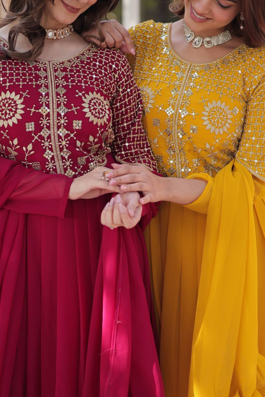 Graceful Faux Blooming Georgette Gown With Dupatta - ETHNICDEAL