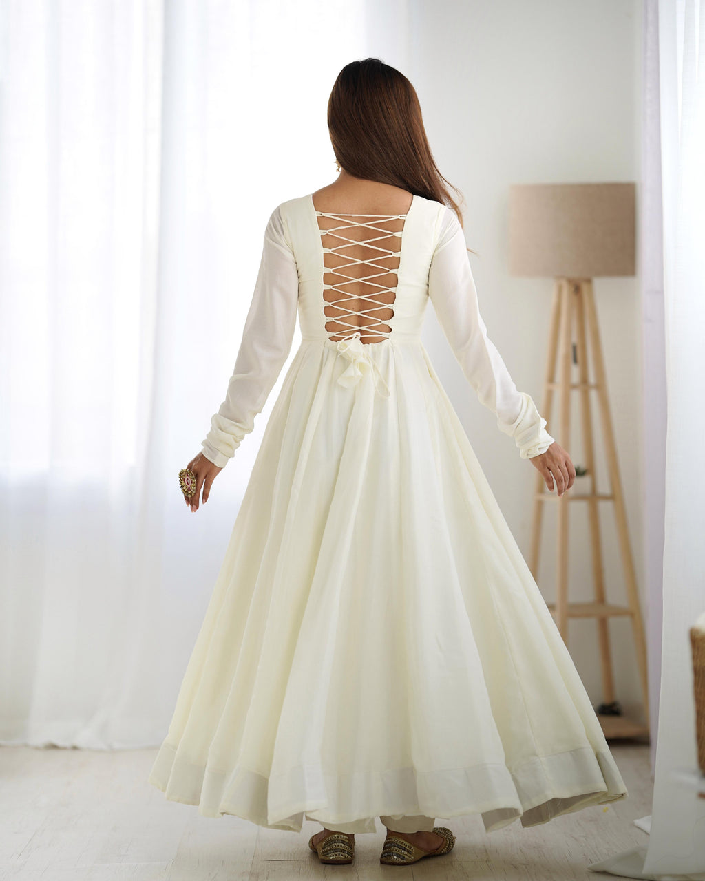 Winsome White Vichitra Silk Anarkali Pant Set With Beautiful Dupatta - Ethnicwish