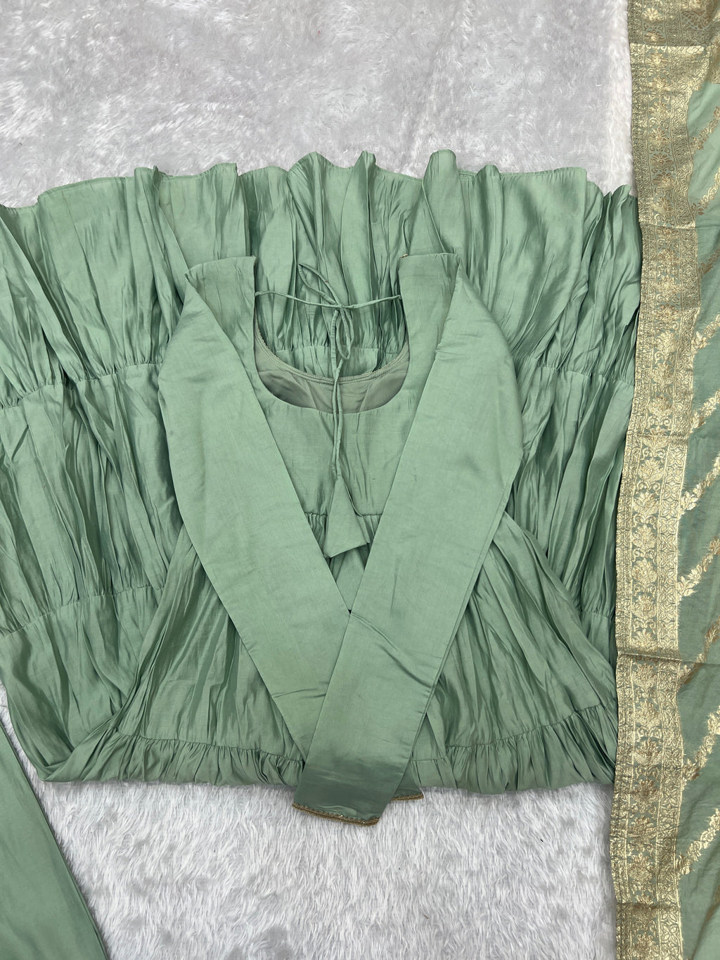 Elegant Pure Roman Silk 9 Mtr Flared Designer Anarkali Suit - Ethnicwish