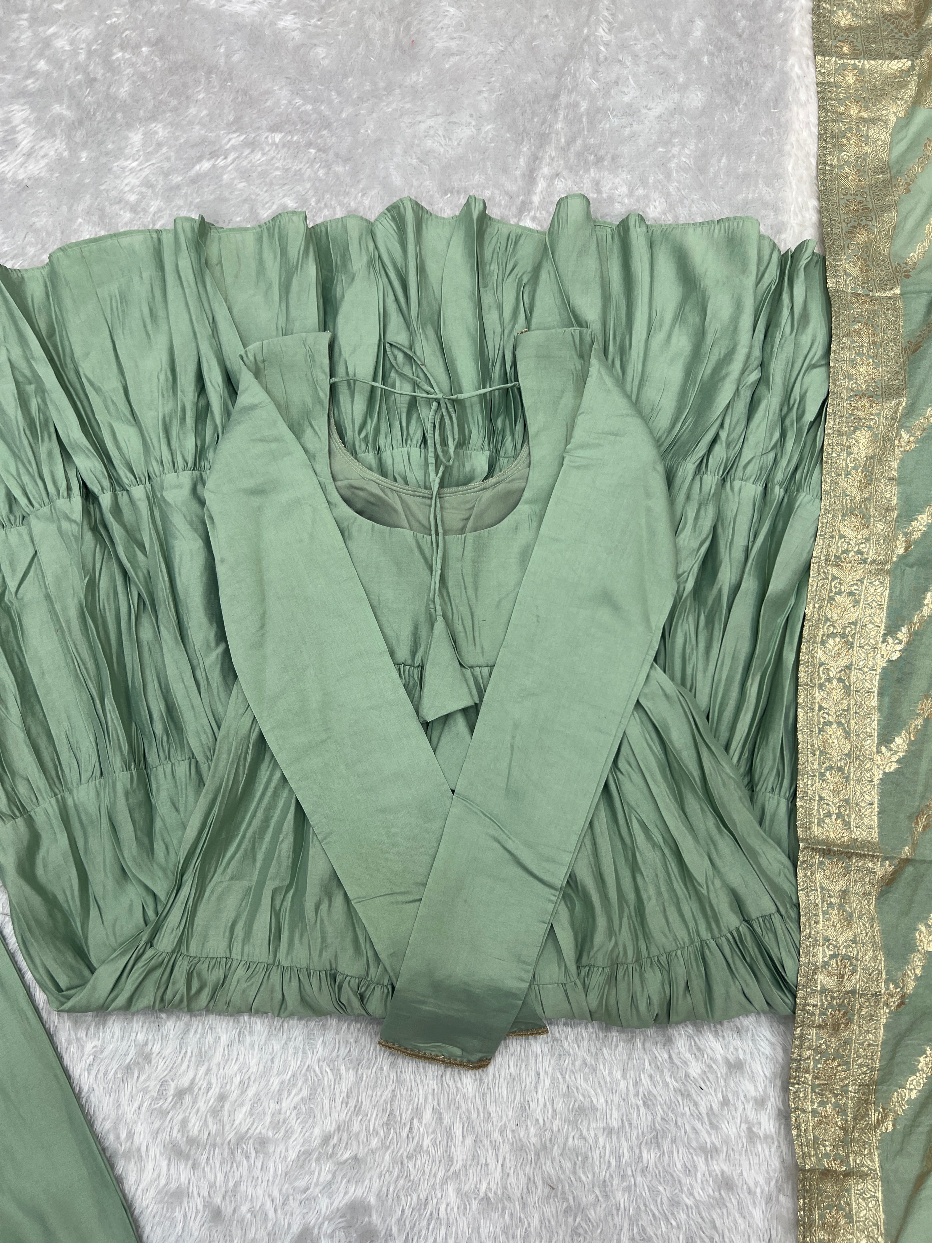 Elegant Pure Roman Silk 9 Mtr Flared Designer Anarkali Suit - Ethnicwish