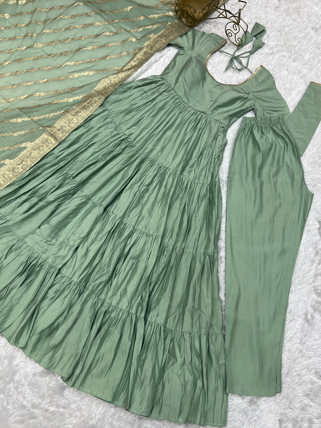 Elegant Pure Roman Silk 9 Mtr Flared Designer Anarkali Suit - Ethnicwish