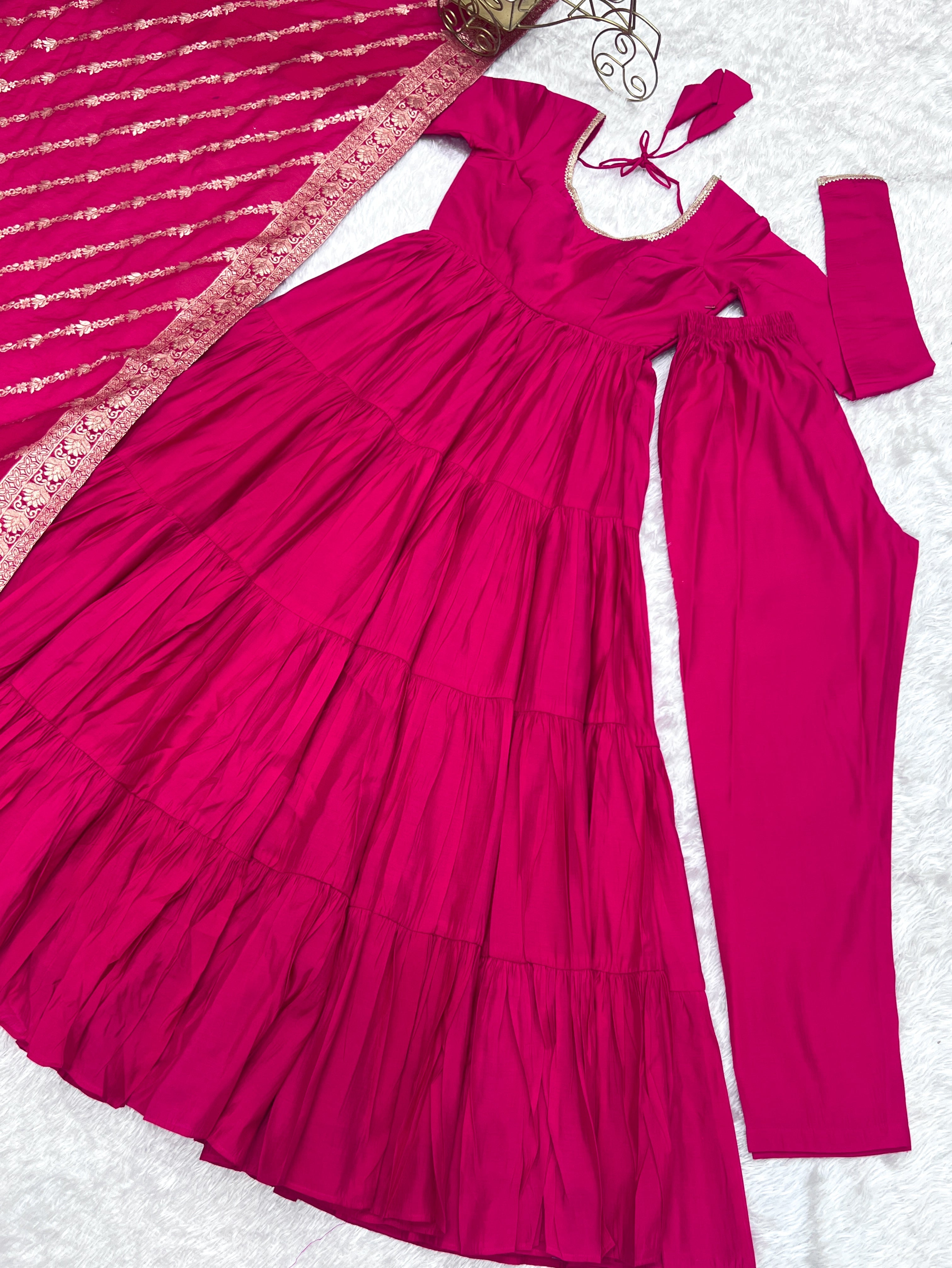 Elegant Pure Roman Silk 9 Mtr Flared Designer Anarkali Suit - Ethnicwish