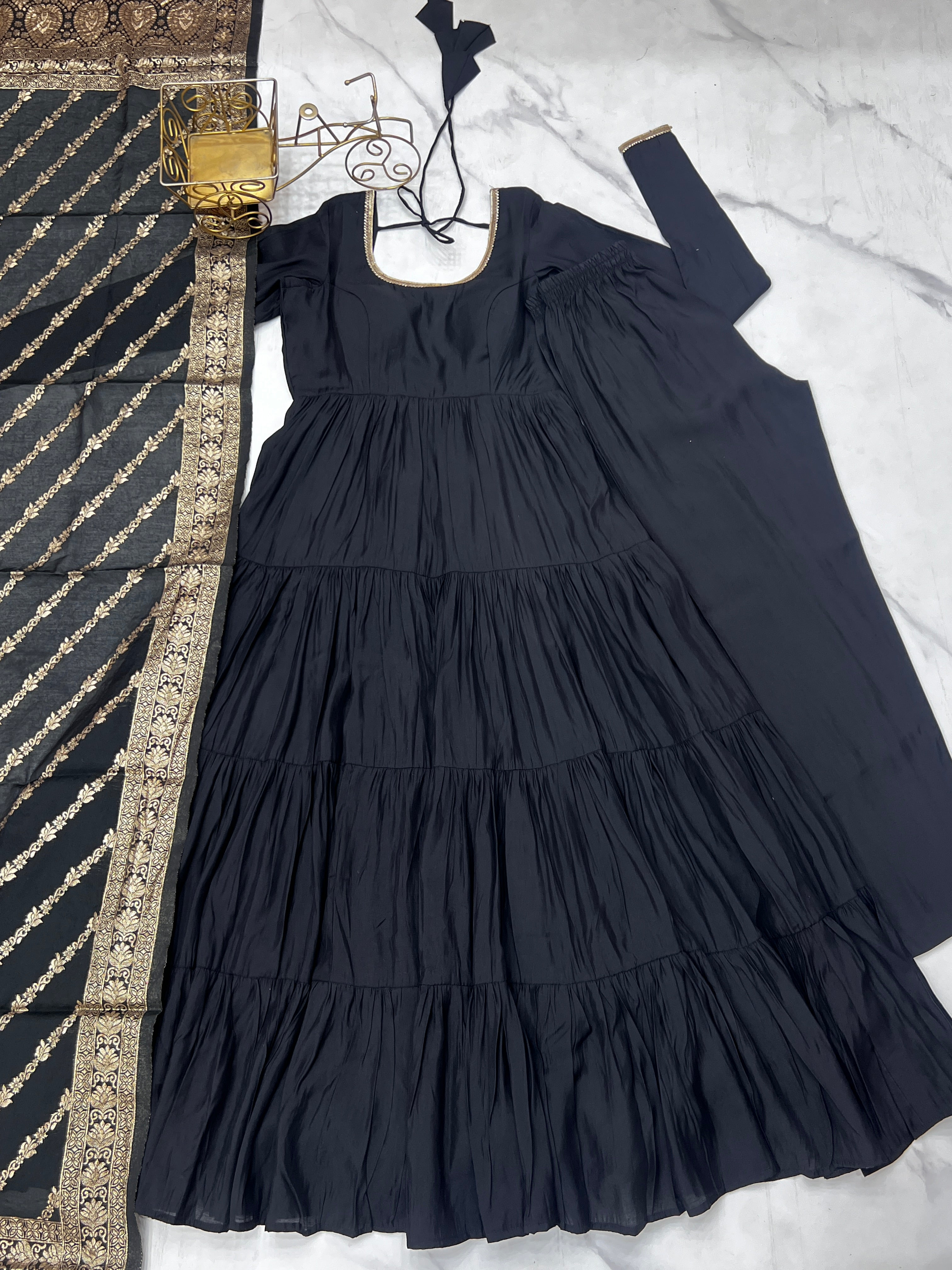 Elegant Pure Roman Silk 9 Mtr Flared Designer Anarkali Suit - ETHNICDEAL