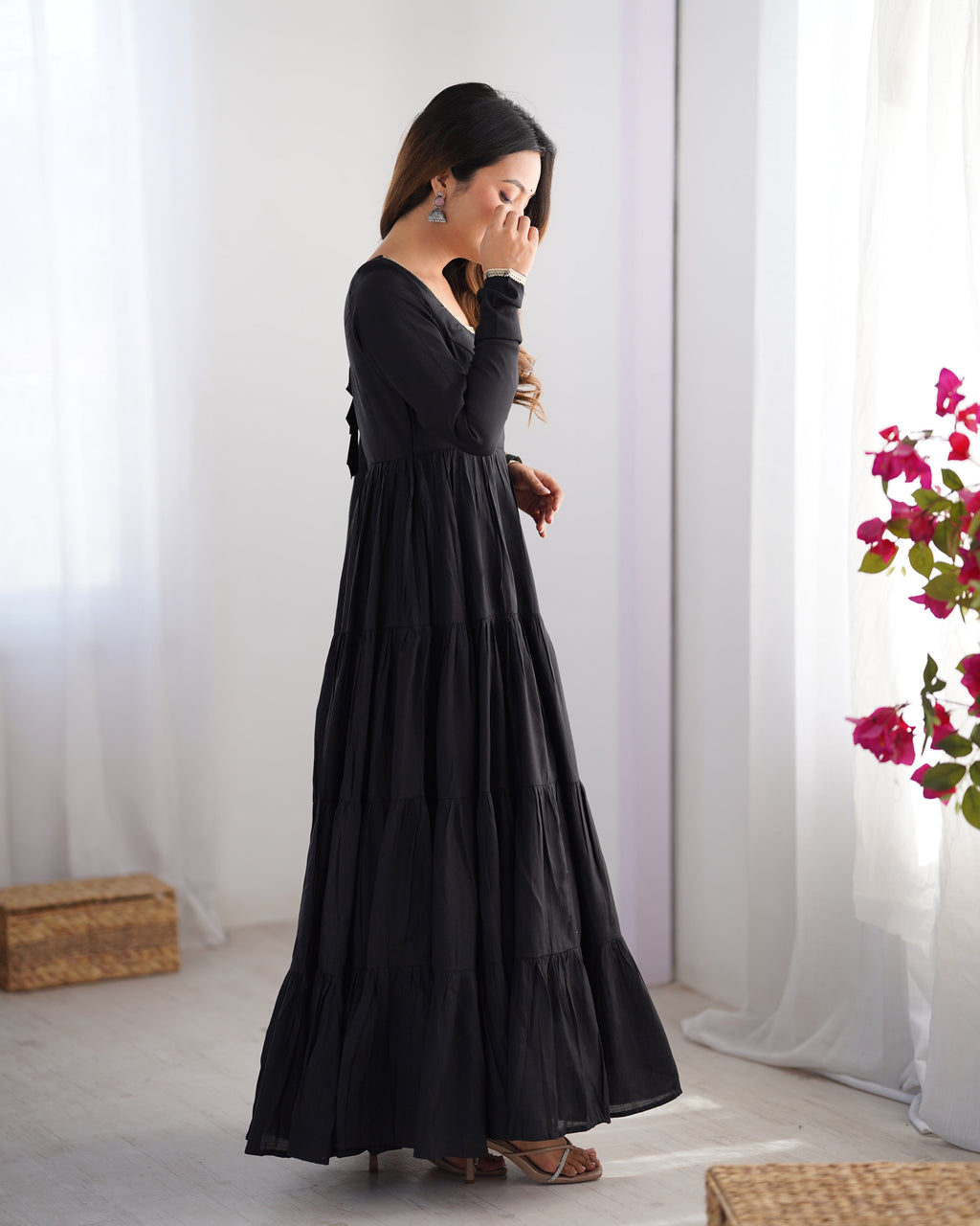 Elegant Pure Roman Silk 9 Mtr Flared Designer Anarkali Suit - ETHNICDEAL