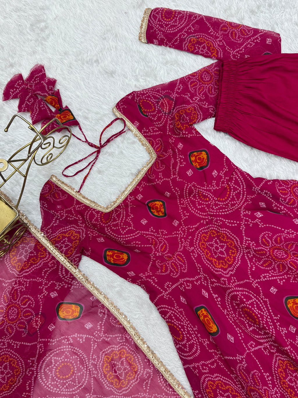 Stylish Pure Chiffon Intricate Bandhej Printed Anarkali Pant Suit - Ethnicwish