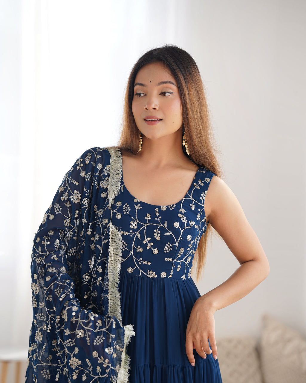 Regal Elegance in Every Twirl – Premium Teal Blue Anarkali Set - Ethnicwish