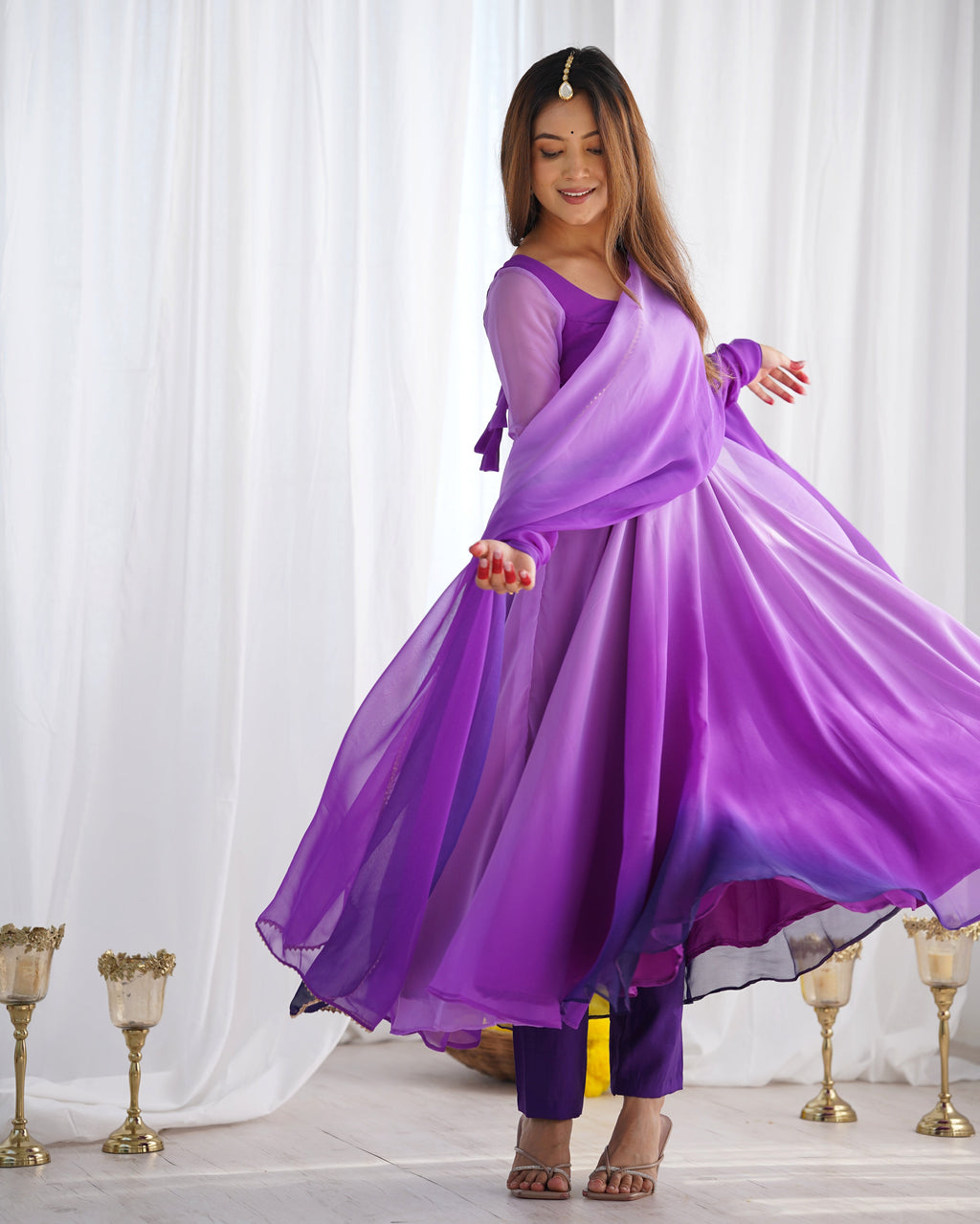 Spectacular Shaded Digital Printed Faux Georgette Anarkali Pant Suit - ETHNICDEAL