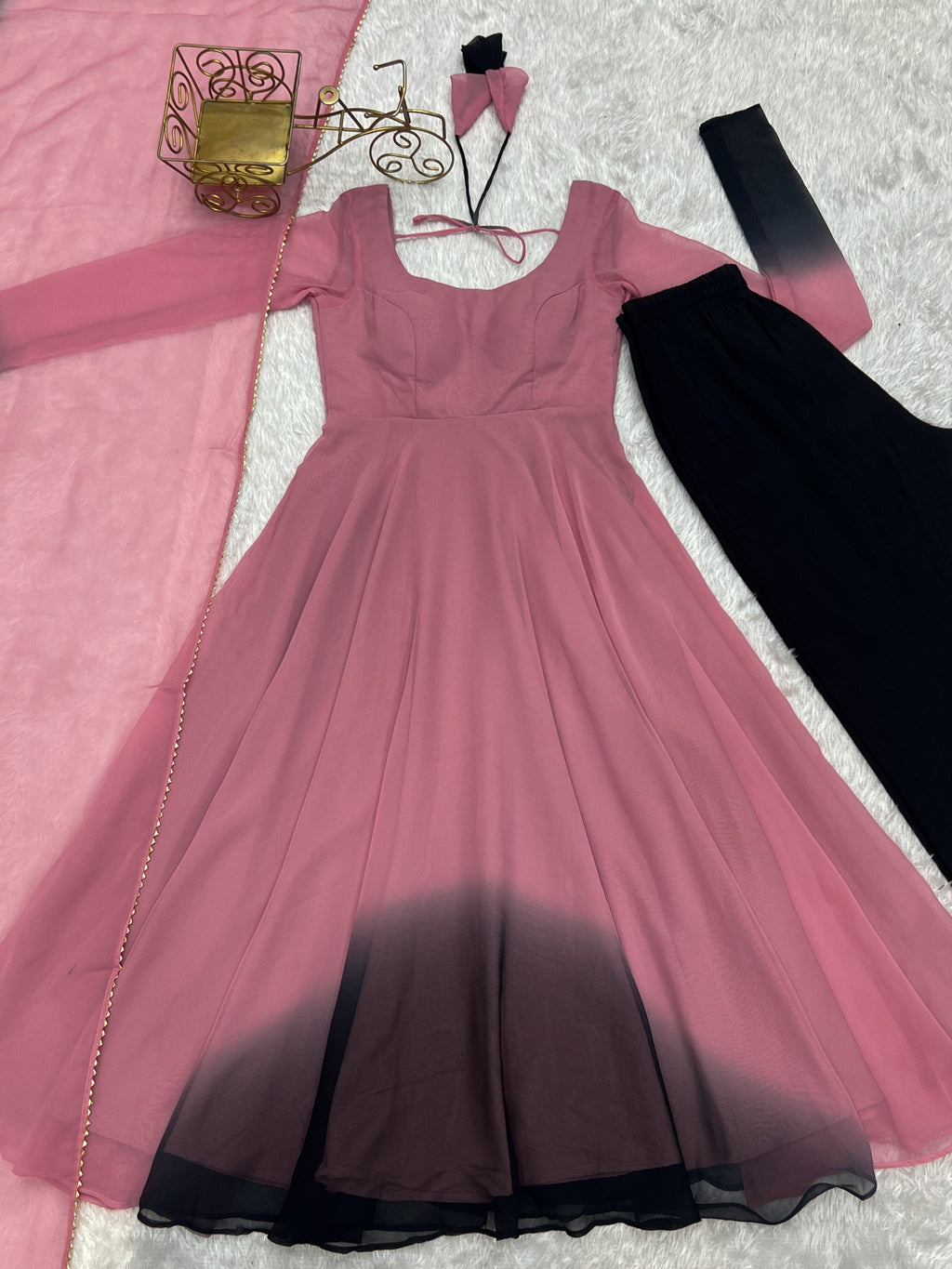 Spectacular Shaded Digital Printed Faux Georgette Anarkali Pant Suit - Ethnicwish