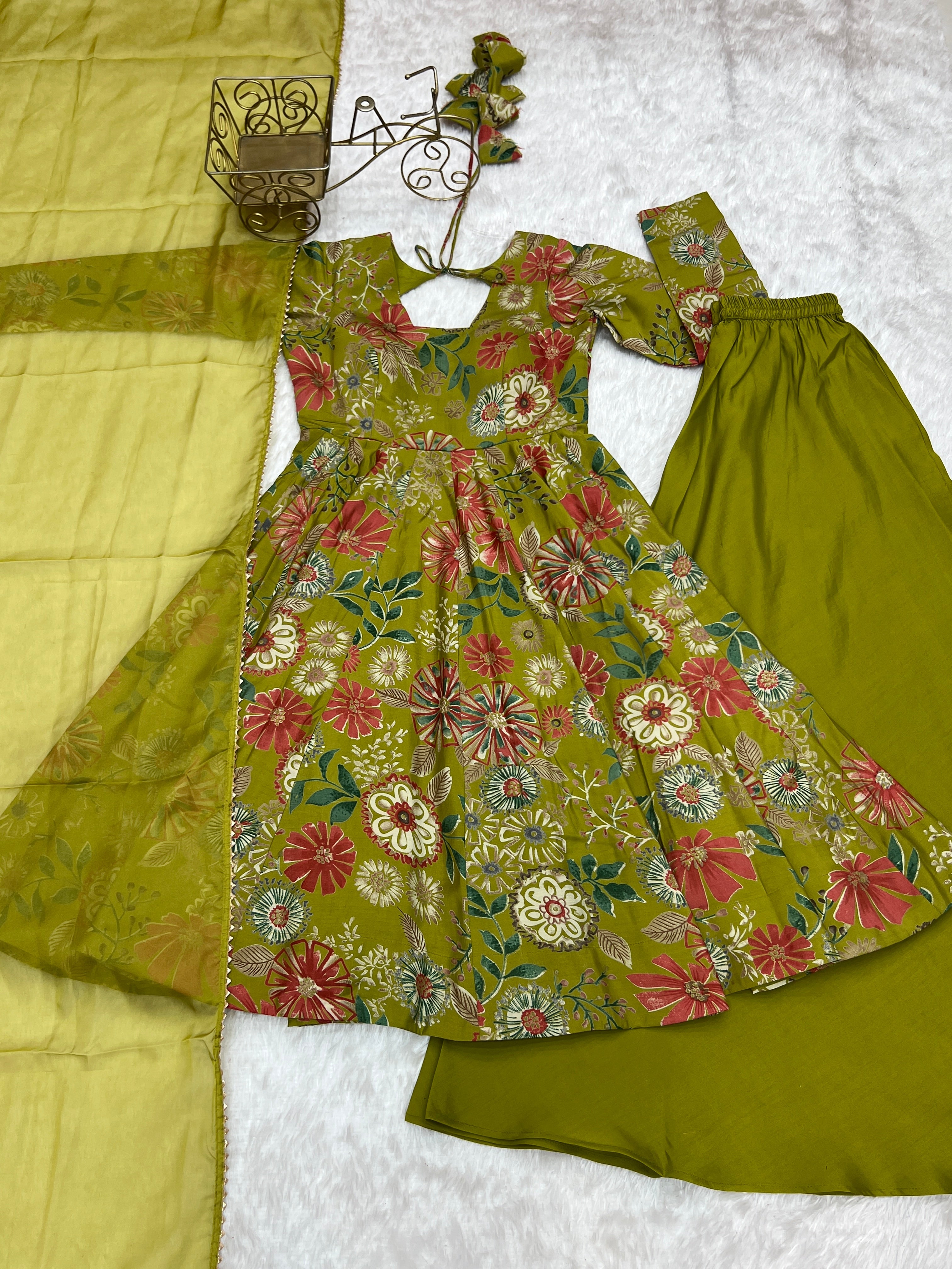 Exquisite Pure Soft Roman Silk Kediya Kurta Palazzo Set - ETHNICDEAL