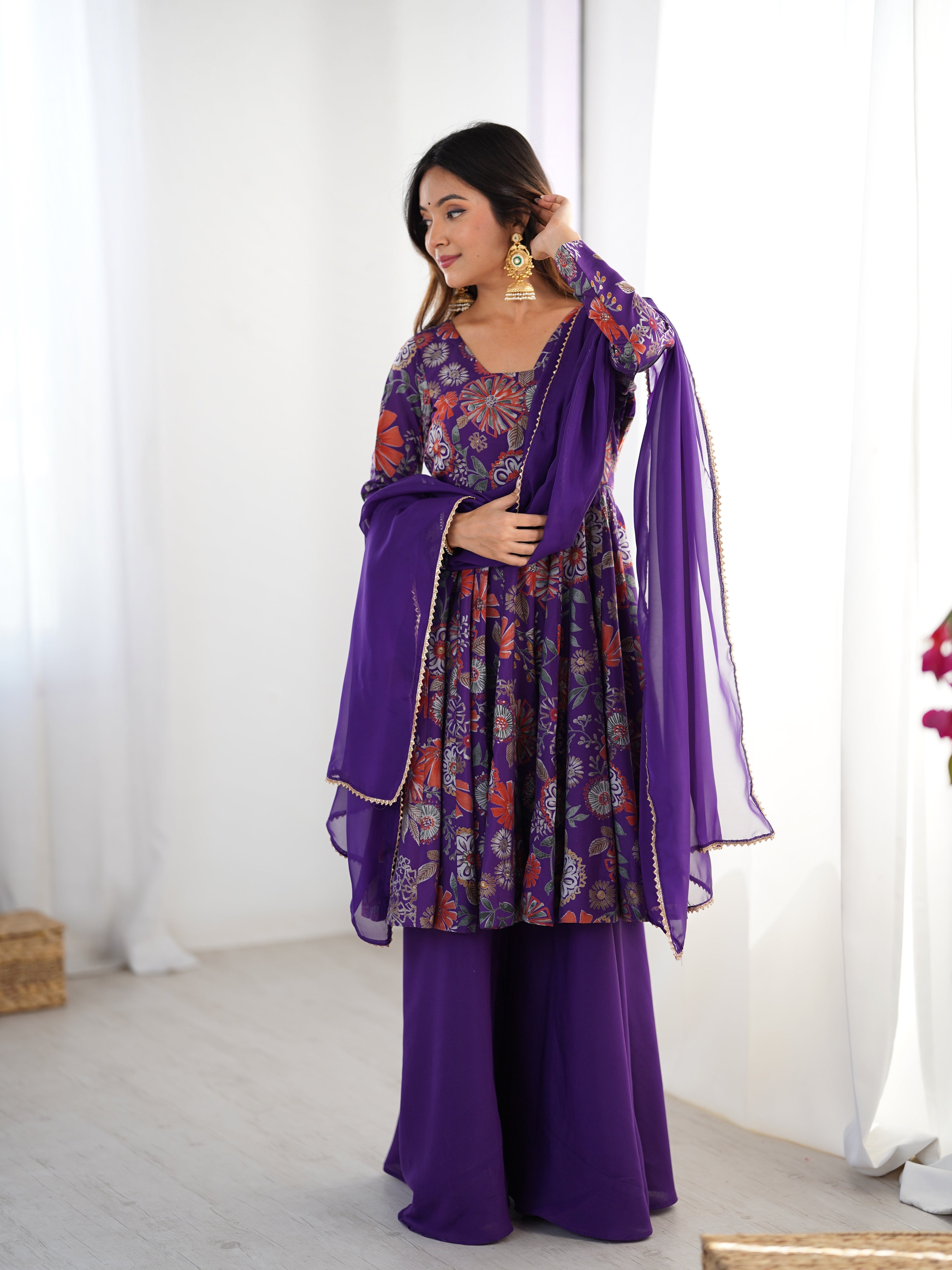 Exquisite Pure Soft Roman Silk Kediya Kurta Palazzo Set - ETHNICDEAL