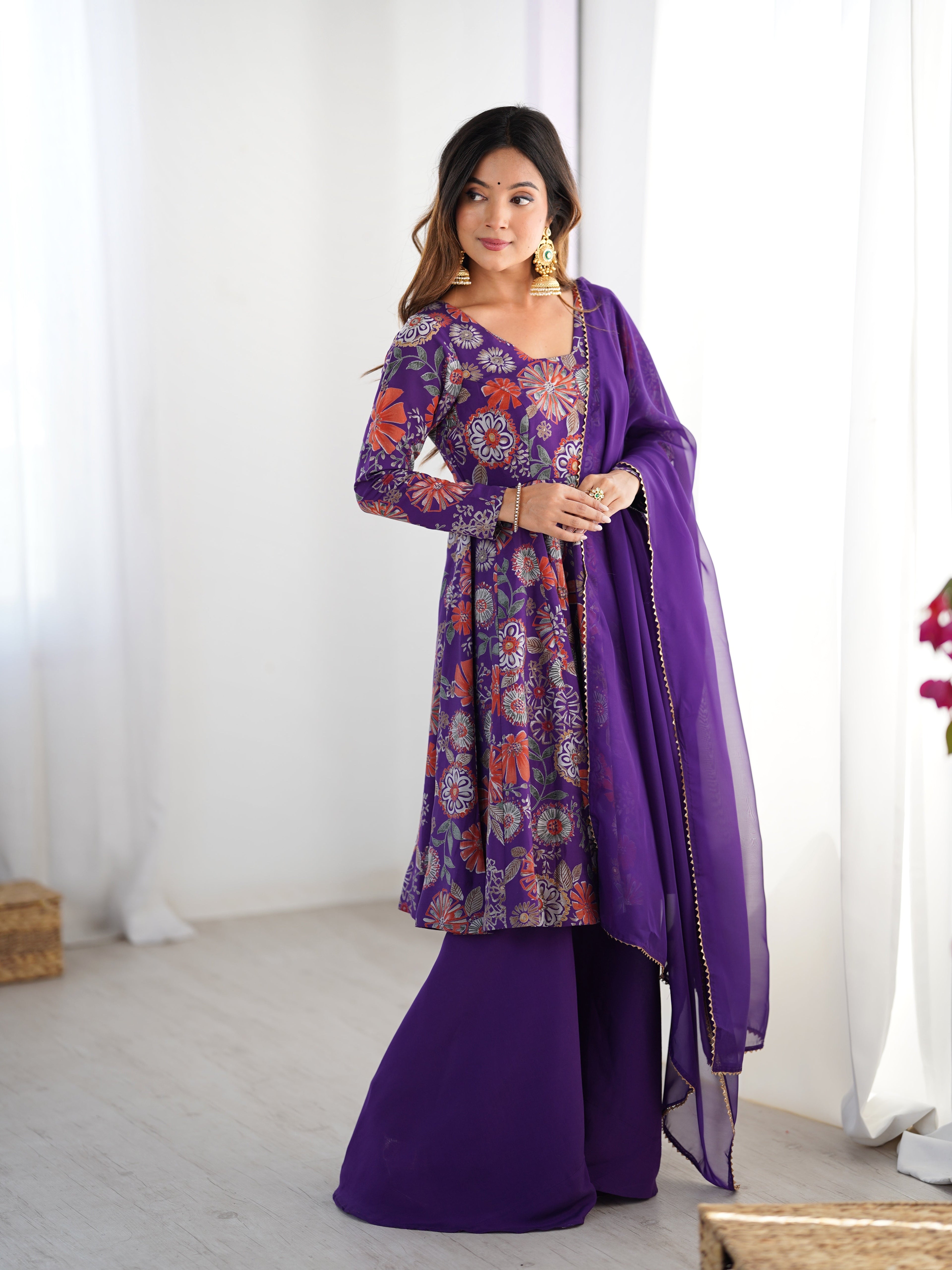 Exquisite Pure Soft Roman Silk Kediya Kurta Palazzo Set - ETHNICDEAL