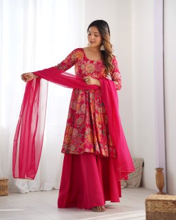 Exquisite Pure Soft Roman Silk Kediya Kurta Palazzo Set - ETHNICDEAL