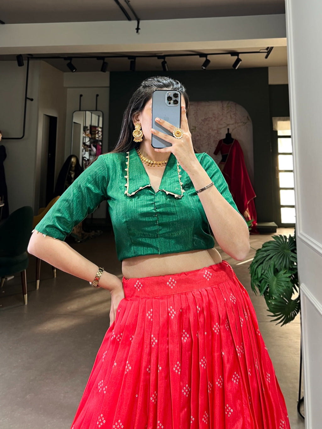 Magnificent Kalamkari Printed Zari Weaving Border Dola Silk Lehenga Choli - ETHNICDEAL