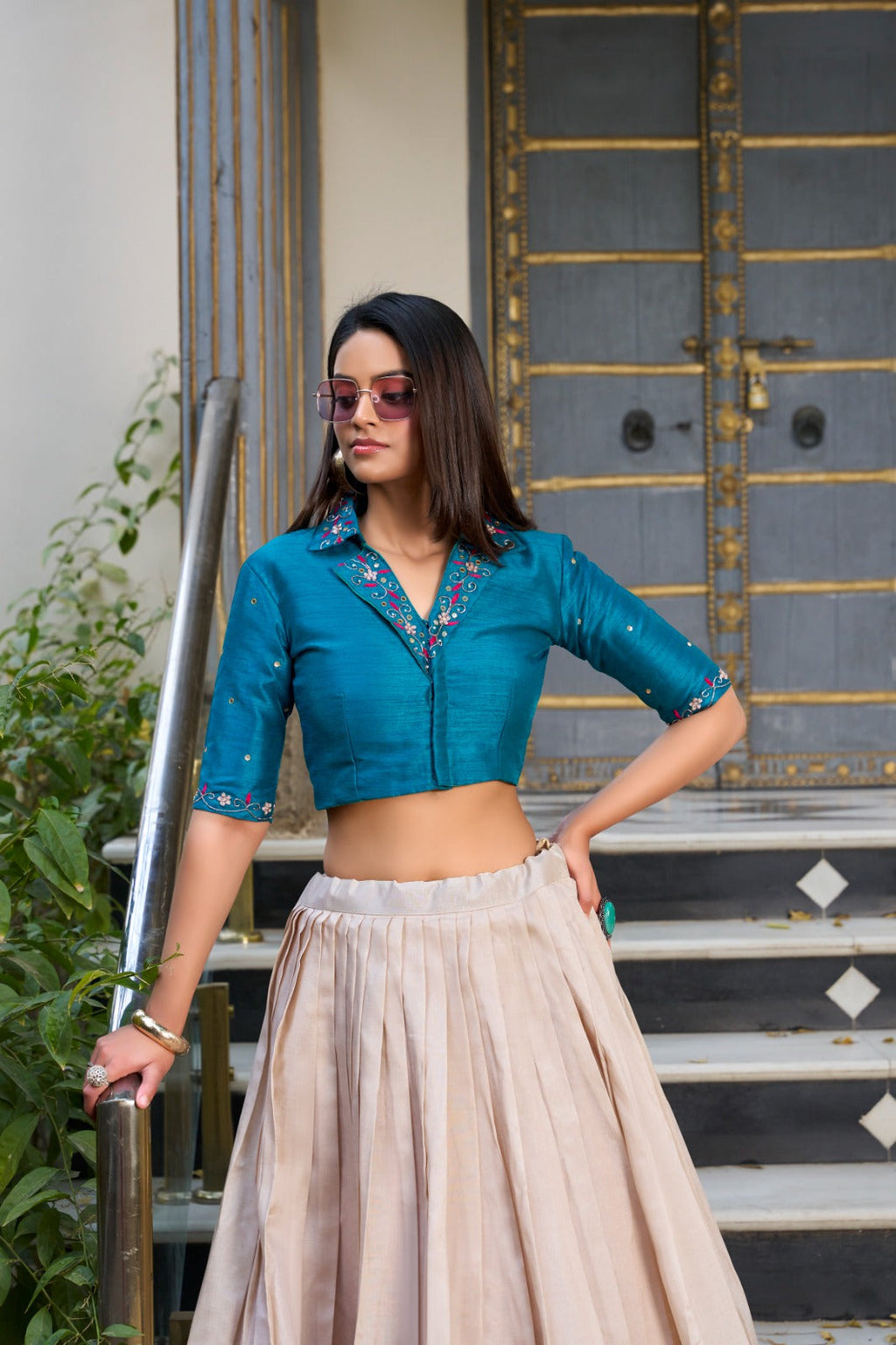 Lovely Tussar Silk Floral Digital Printed Lehenga With Stitched Blouse - ETHNICDEAL