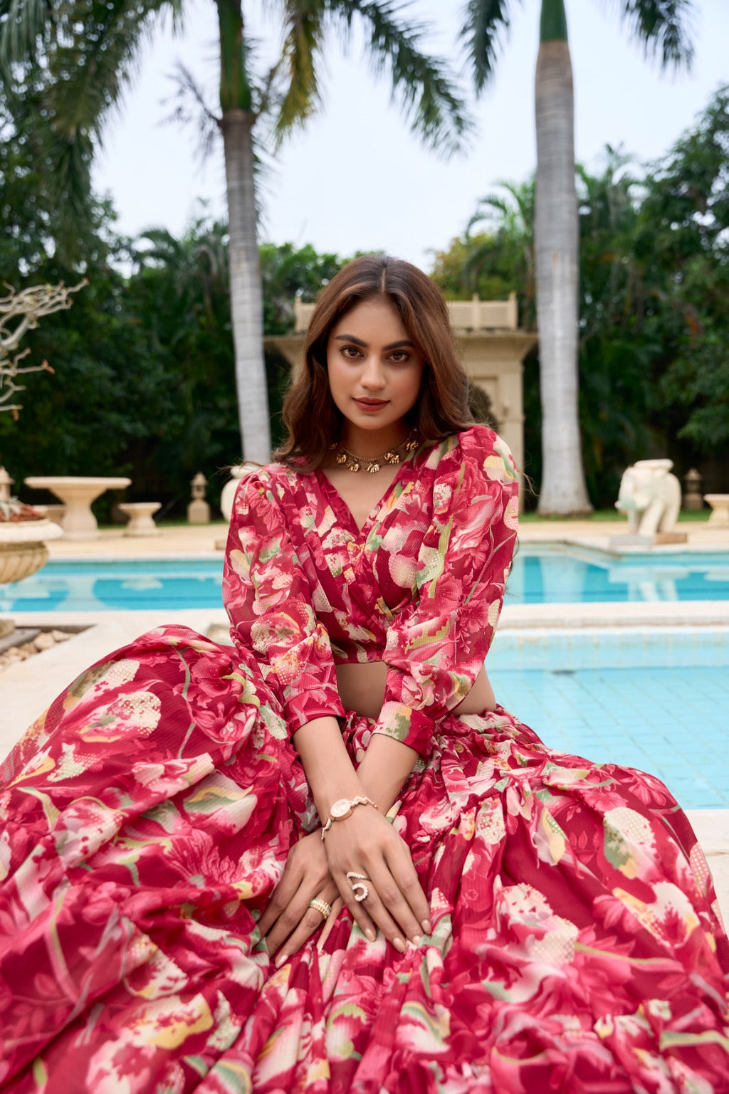 Stunning Georgette Floral Digital Printed Lehenga With Stitched Blouse - Ethnicwish