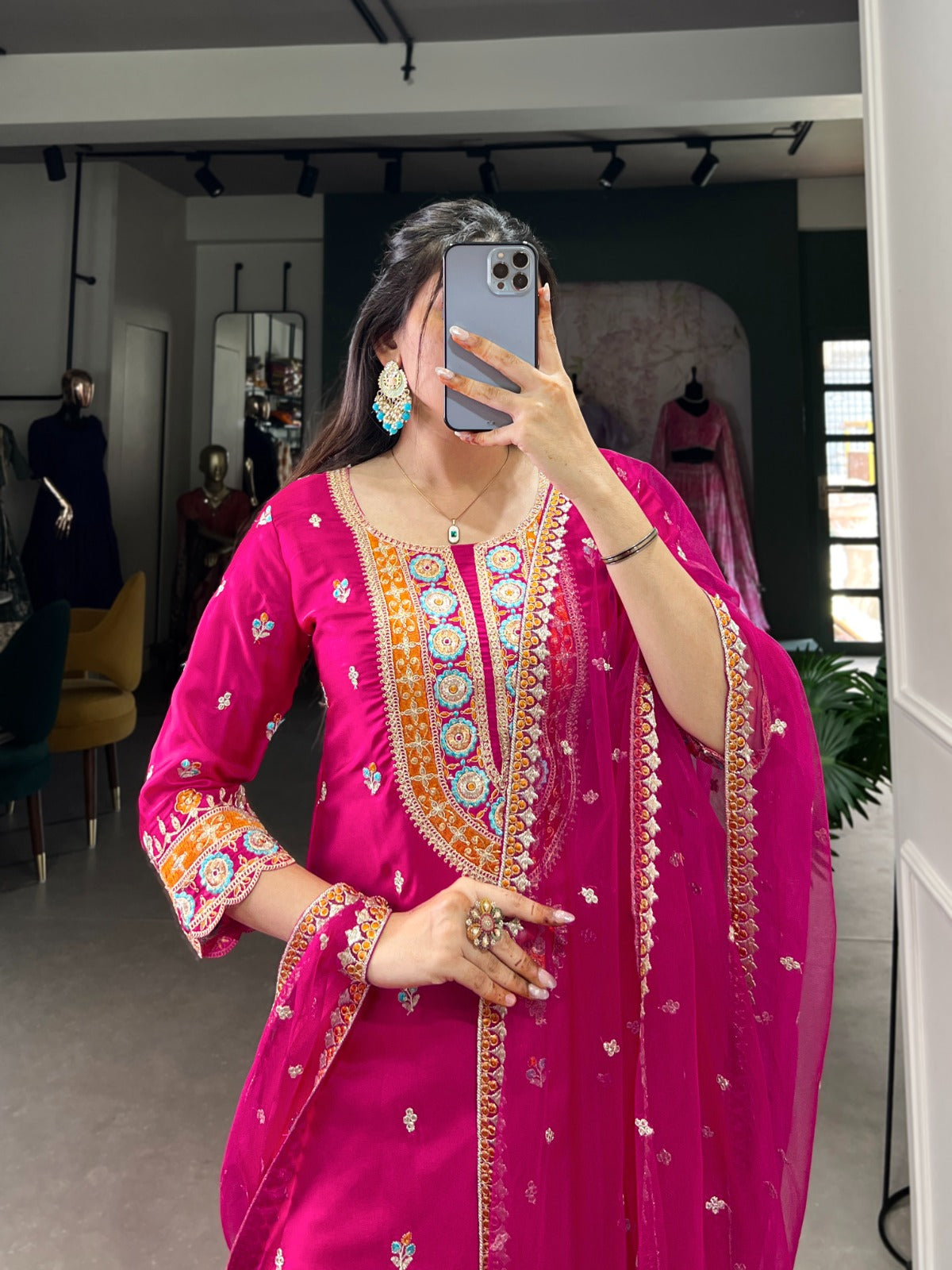 Exquisite Pink Silk Sequins Thread Worked Top Sharara Suit - Ethnicwish