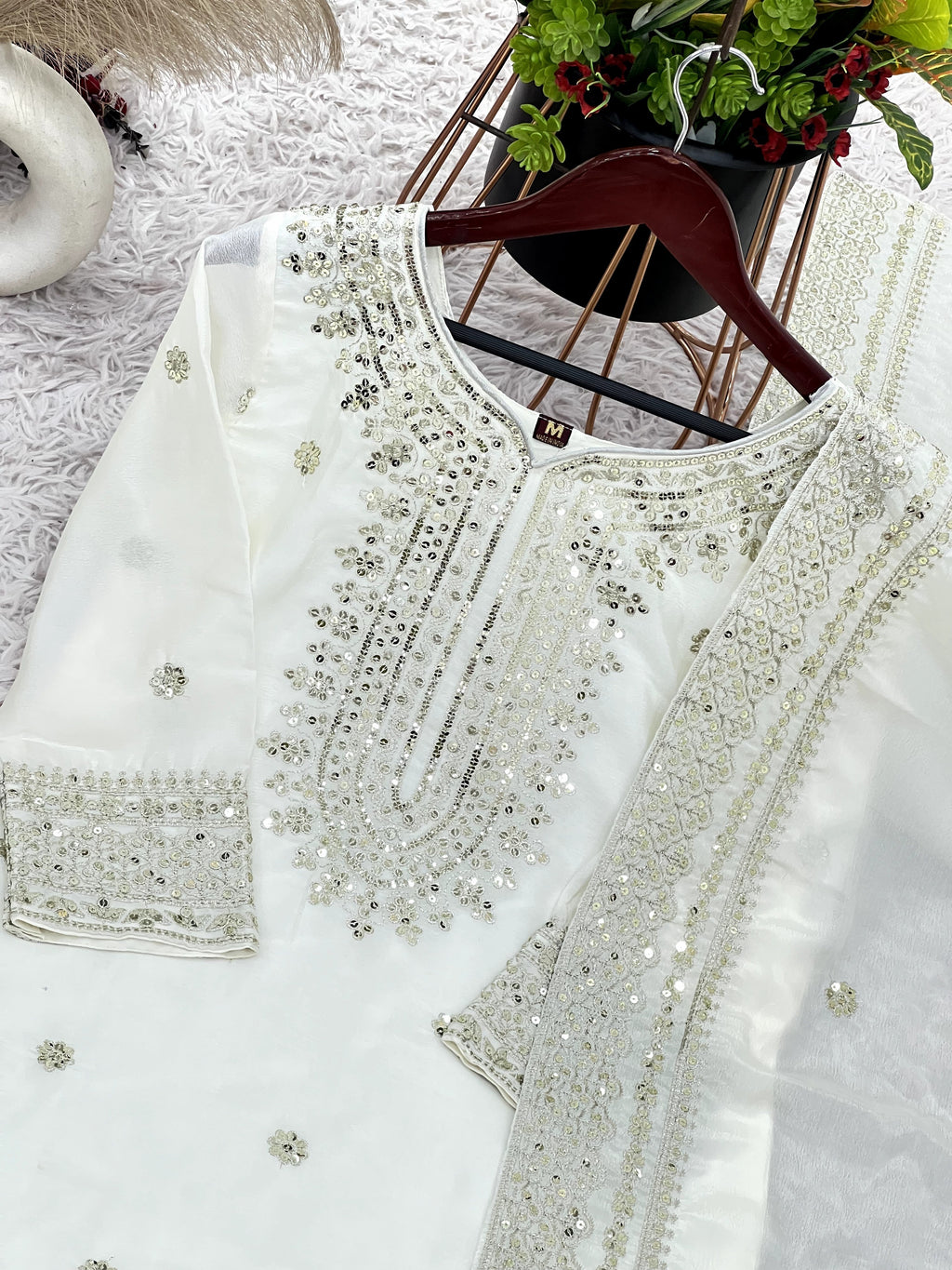 Magnificent Chinon Silk Sequins Embroidered Top Sharara Suit - ETHNICDEAL