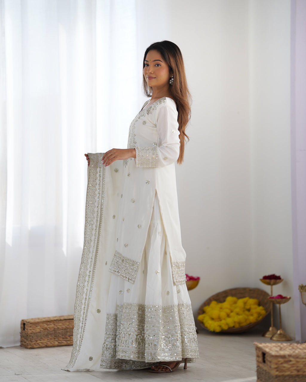 Magnificent Chinon Silk Sequins Embroidered Top Sharara Suit - ETHNICDEAL