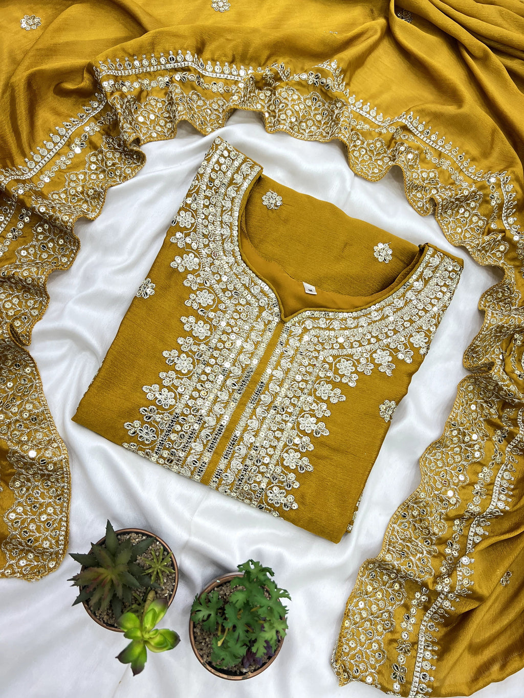 Magnificent Chinon Silk Sequins Embroidered Top Sharara Suit - ETHNICDEAL