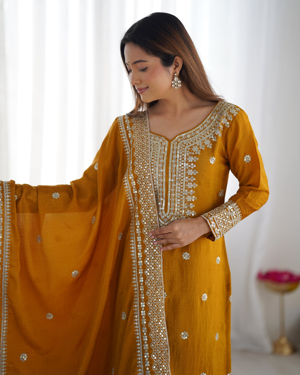 Magnificent Chinon Silk Sequins Embroidered Top Sharara Suit - ETHNICDEAL