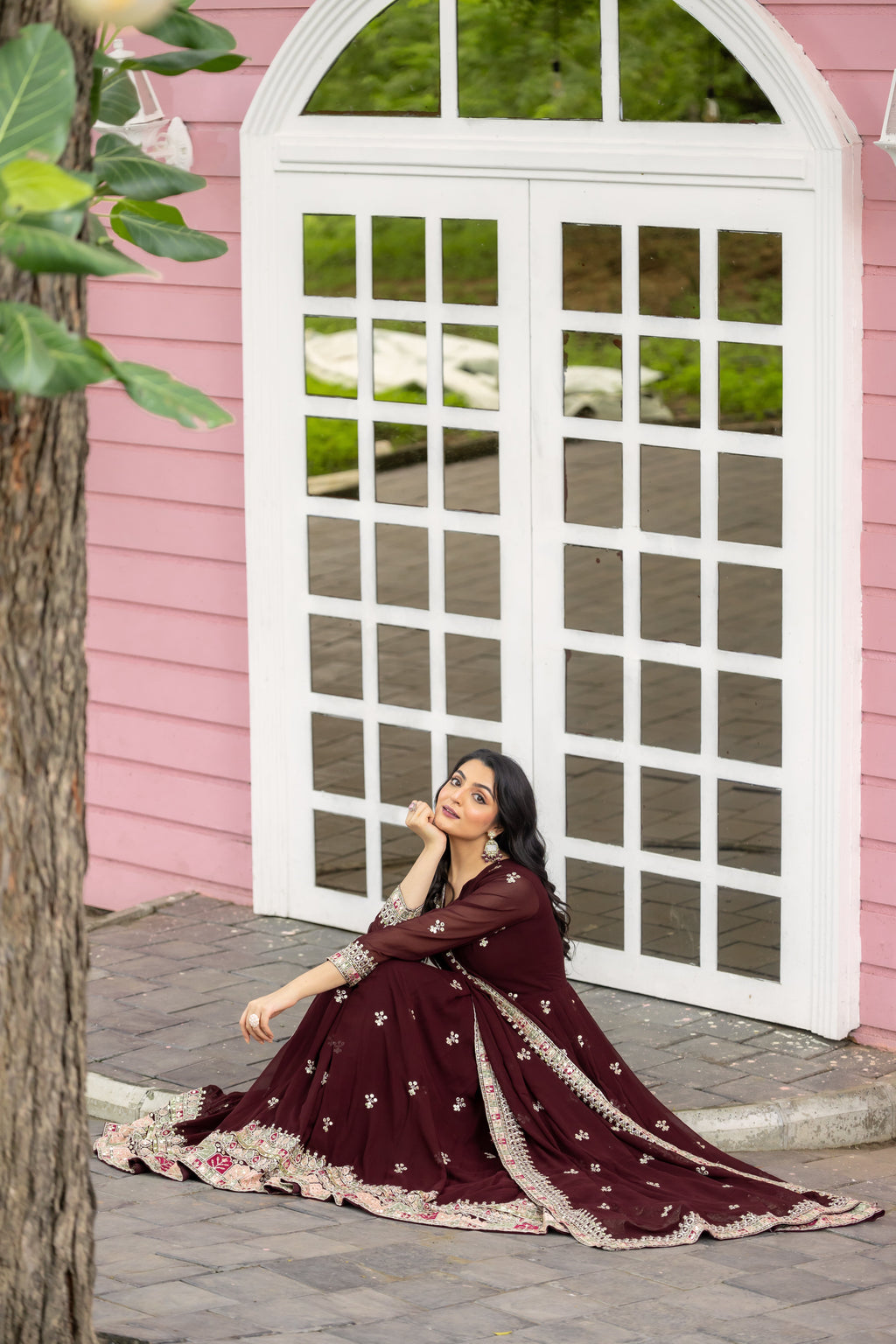 Graceful Faux Georgette Sequins Embroidered Designer Gown - Ethnicwish