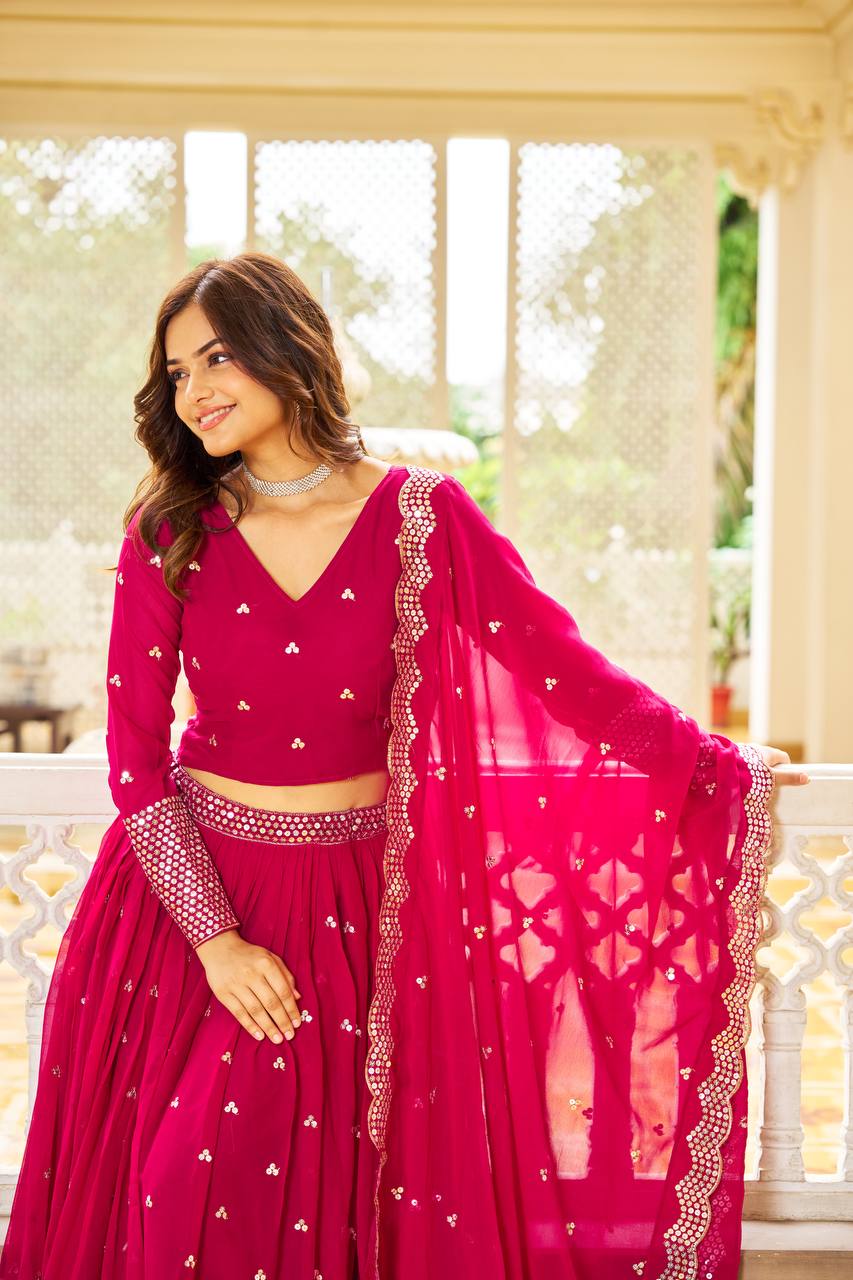 Exquisite Faux Georgette Lehenga Choli Heavy Sequin Embroidery With Dupatta - ETHNICDEAL