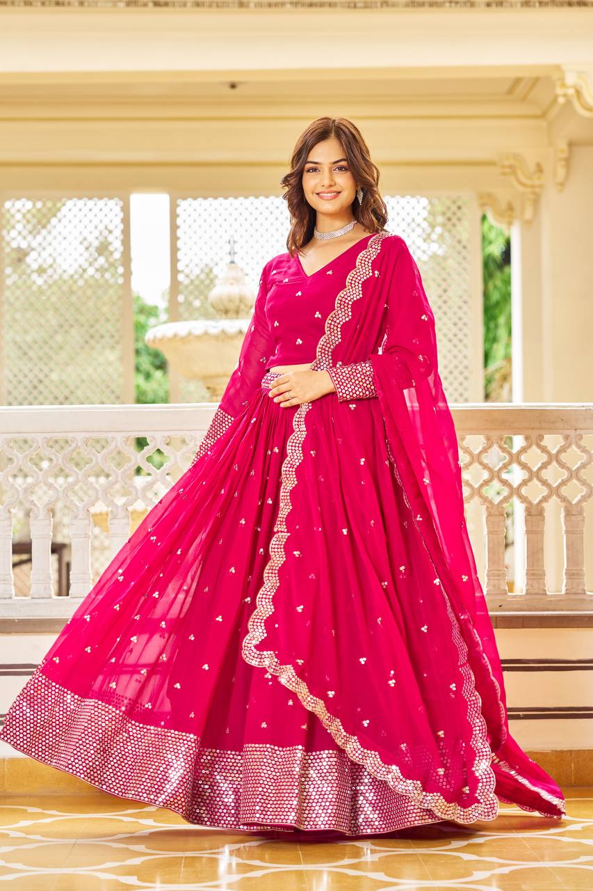 Exquisite Faux Georgette Lehenga Choli Heavy Sequin Embroidery With Dupatta - ETHNICDEAL