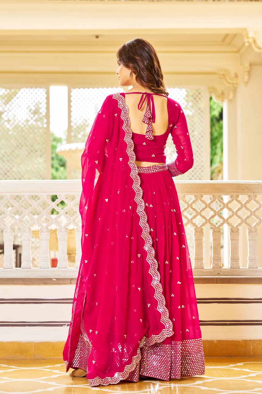 Exquisite Faux Georgette Lehenga Choli Heavy Sequin Embroidery With Dupatta - ETHNICDEAL