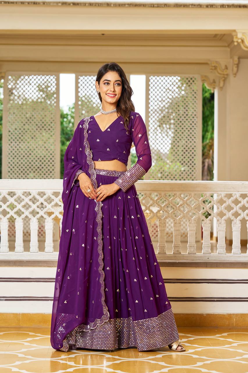 Exquisite Faux Georgette Lehenga Choli Heavy Sequin Embroidery With Dupatta - ETHNICDEAL