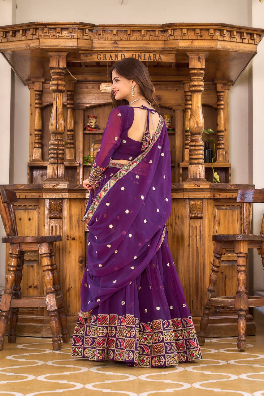 Elegant Faux Georgette Lehenga Choli with Heavy Sequin & Thread Embroidery - ETHNICDEAL