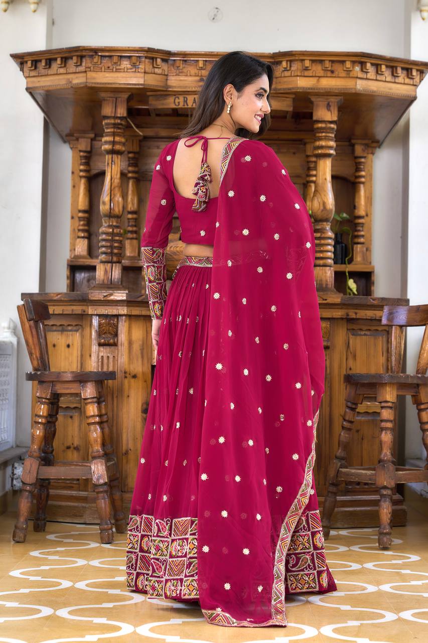 Elegant Faux Georgette Lehenga Choli with Heavy Sequin & Thread Embroidery - ETHNICDEAL