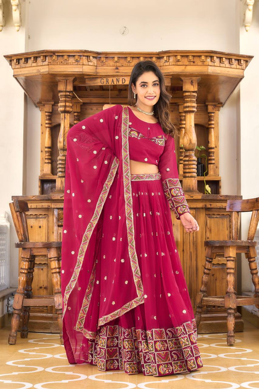 Elegant Faux Georgette Lehenga Choli with Heavy Sequin & Thread Embroidery - ETHNICDEAL