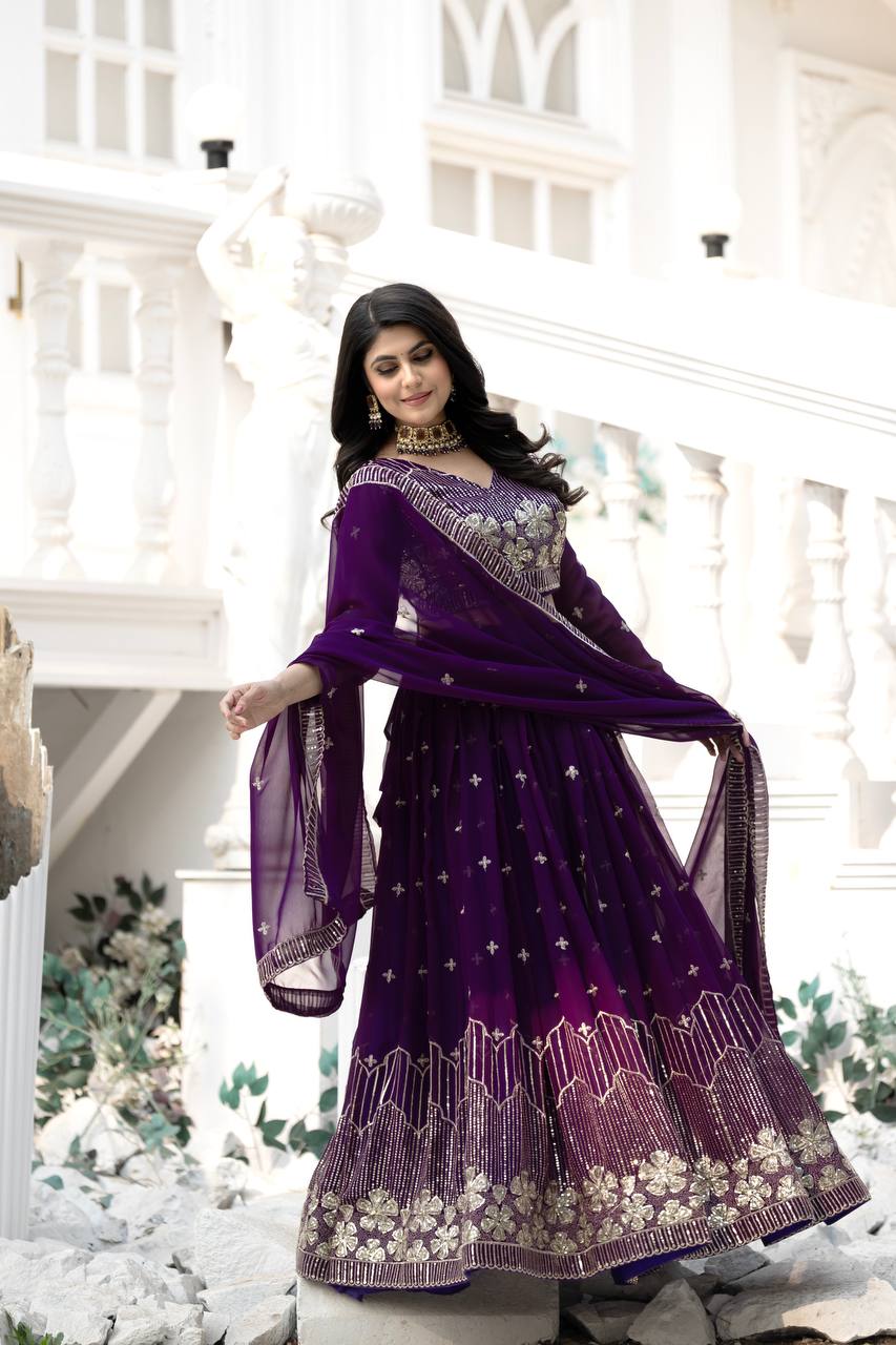 Elegant Faux Georgette Embroidered Lehenga Choli With Matching Dupatta - ETHNICDEAL