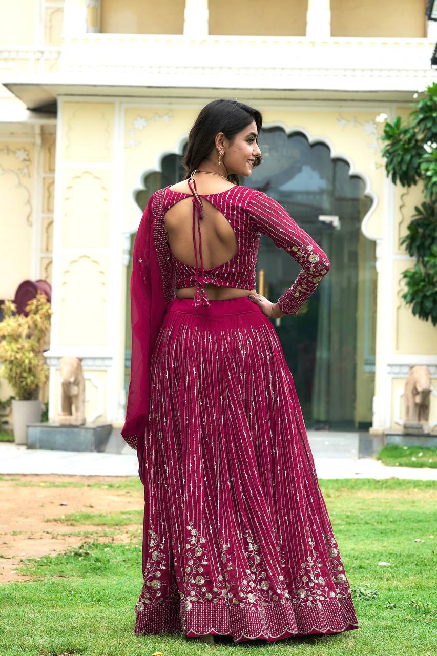 Divine Faux Georgette Sequins Embroidered Lehenga Choli - ETHNICDEAL