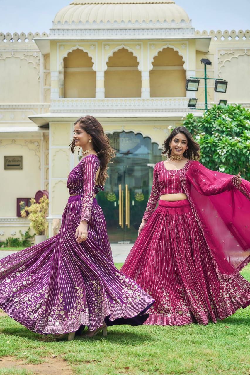 Divine Faux Georgette Sequins Embroidered Lehenga Choli - ETHNICDEAL