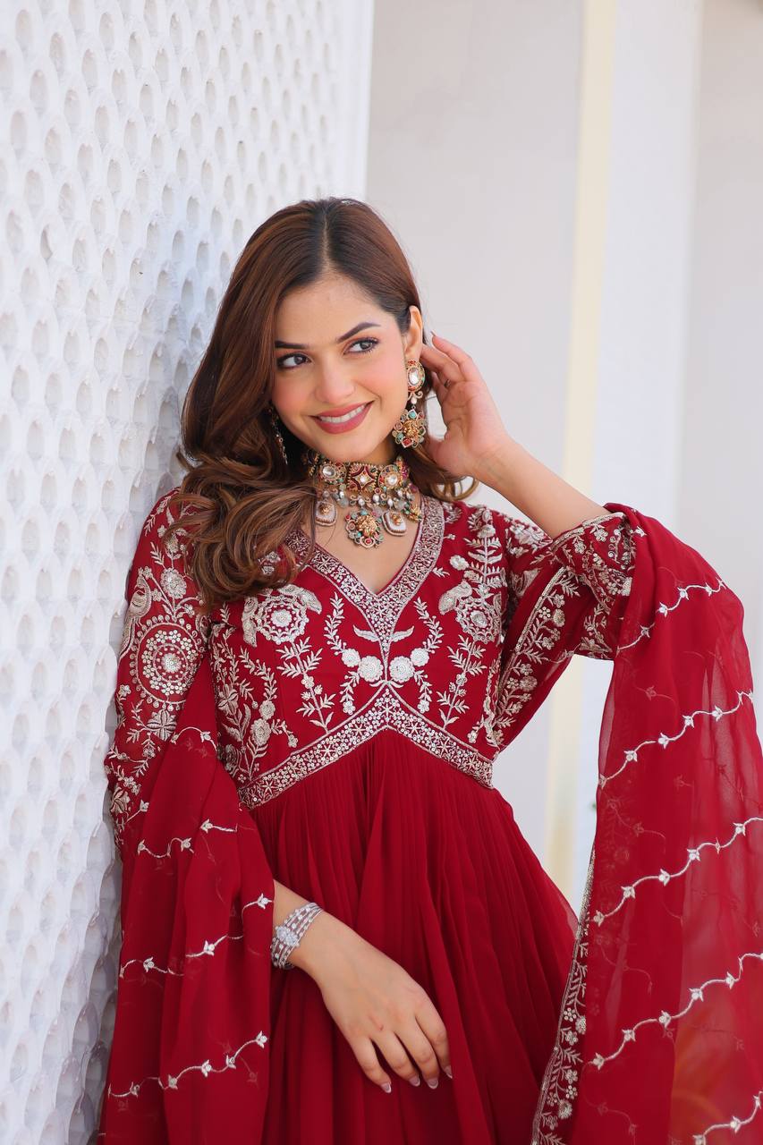 Fabulous Faux Georgette Heavy Sequins Embroidered Gown With Dupatta - ETHNICDEAL