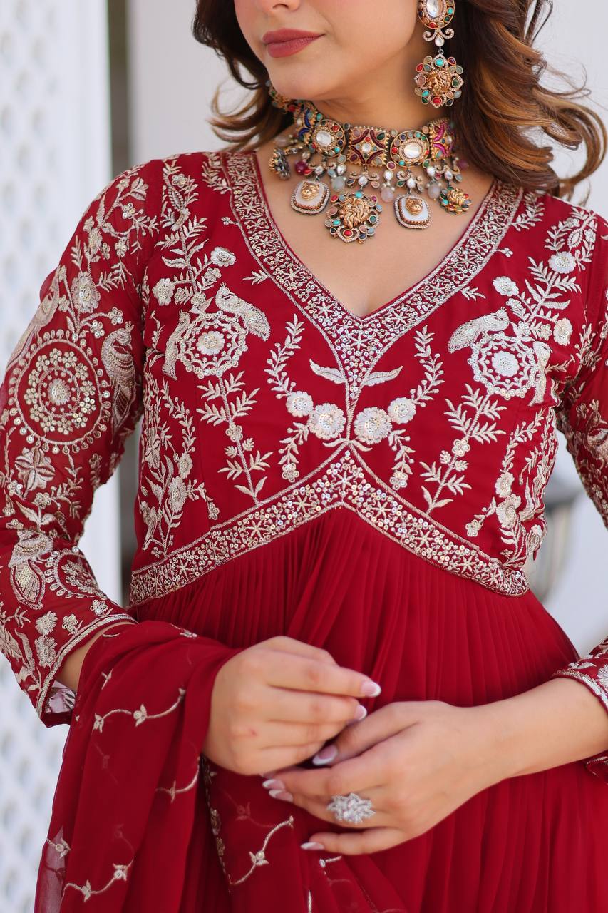 Fabulous Faux Georgette Heavy Sequins Embroidered Gown With Dupatta - ETHNICDEAL