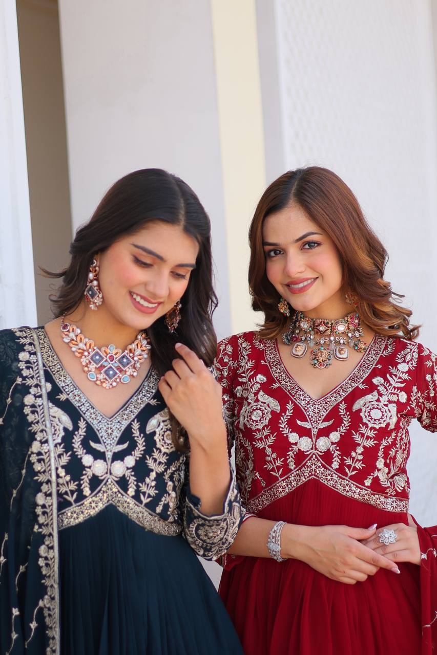 Fabulous Faux Georgette Heavy Sequins Embroidered Gown With Dupatta - ETHNICDEAL