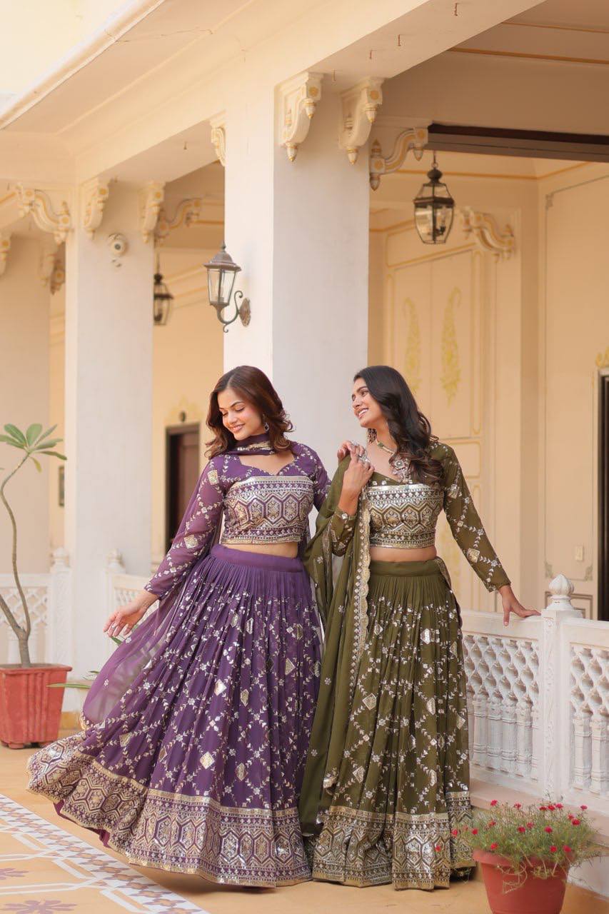 Heavy Faux Georgette Embroidered Lehenga Choli With Dori Latkan
