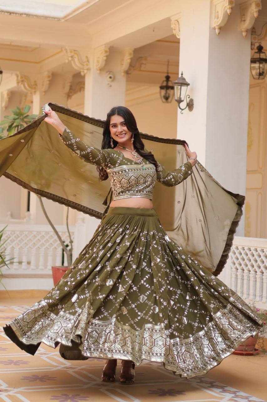 Heavy Faux Georgette Embroidered Lehenga Choli With Dori Latkan