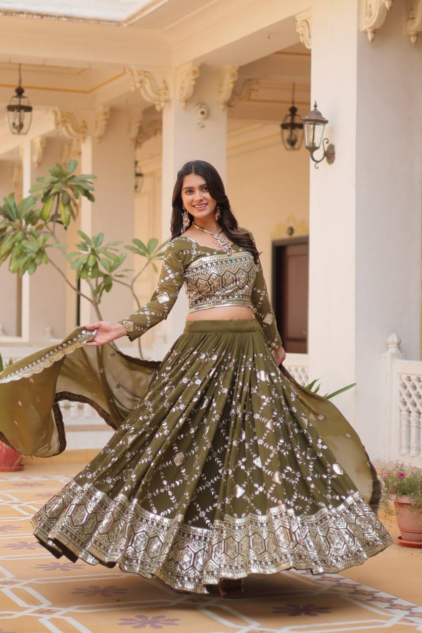 Heavy Faux Georgette Embroidered Lehenga Choli With Dori Latkan