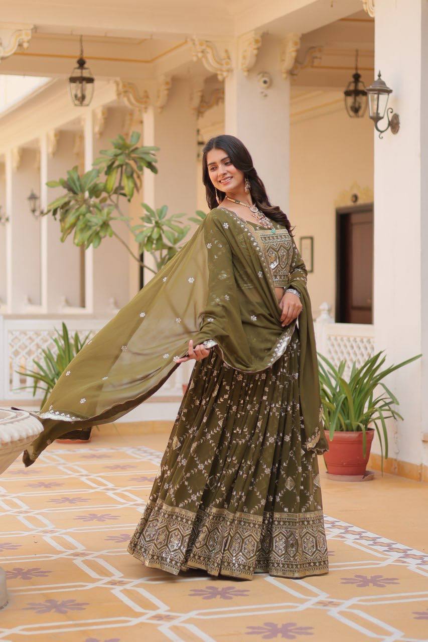 Heavy Faux Georgette Embroidered Lehenga Choli With Dori Latkan