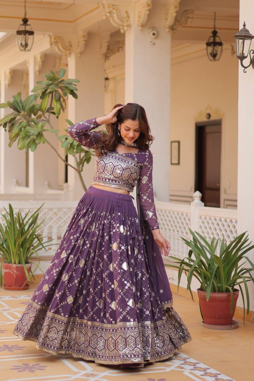 Heavy Faux Georgette Embroidered Lehenga Choli With Dori Latkan